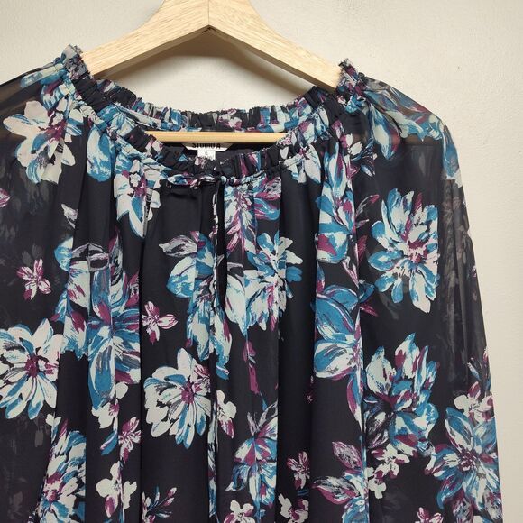 Studio A Mini Dress Women Size XL Black Floral Long Sleeve Modest Boho Party - Picture 2 of 9